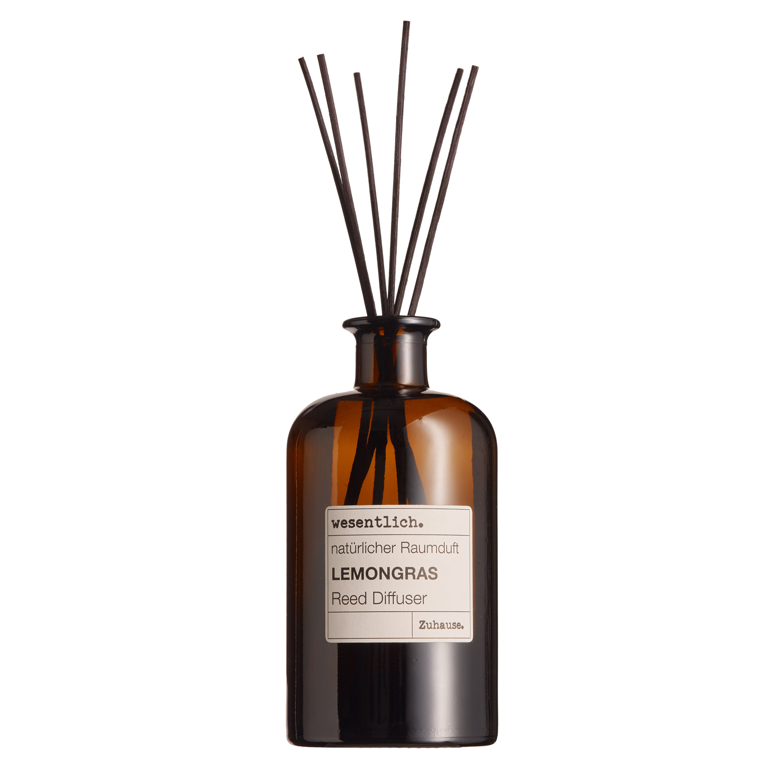 Reed Diffuser Raumduft Lemongras (400ml) inkl. 7 Kapillarstäbchen - dekorativer Raumduft von wesentlich. in der Apothekerflasche